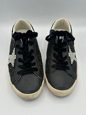 Golden Goose Super-Star Black Glitter Crystal Star Sneakers EUC Size 38 7.5 8